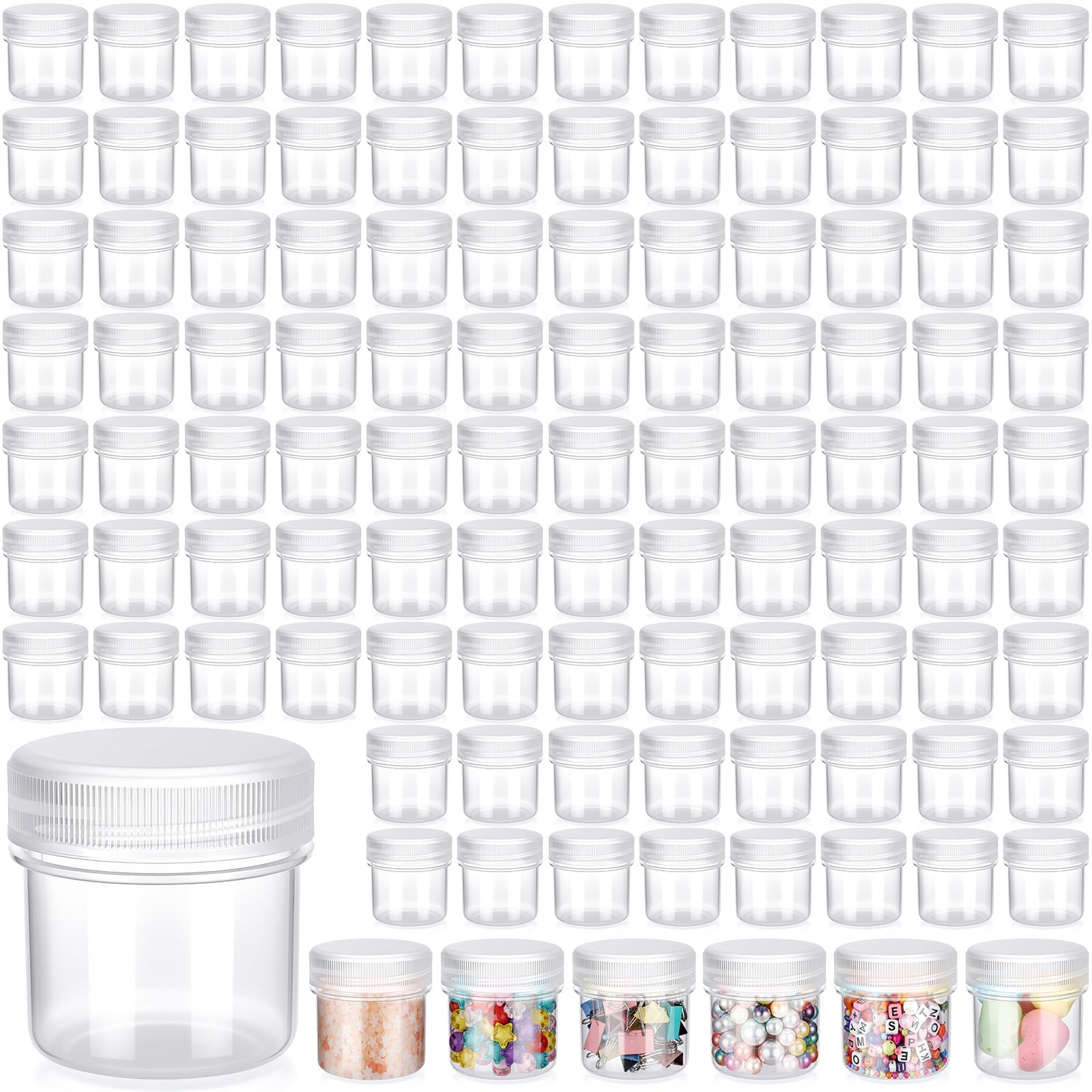 Meanplan Kunststoffbehälter mit Deckel, rund, auslaufsicher, nachfüllbar, kleine Kosmetikgläser für Lotion, Creme, Make-up, Lidschatten, Strass, Proben, Topf, Reiseaufbewahrung, transparent, 100 Stück