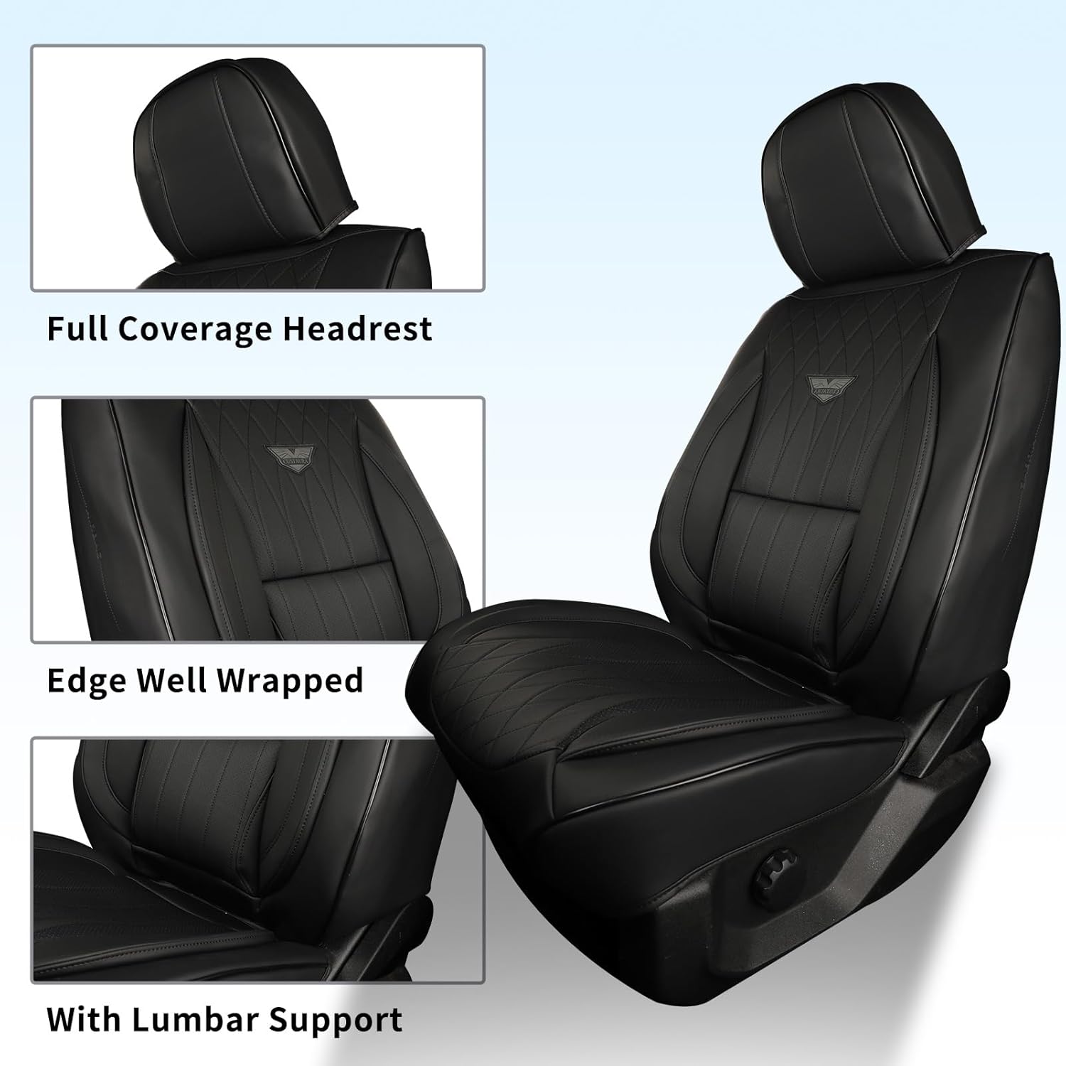Semi-Custom Car Seat Covers Full Set 5 Seats, Auto Black Seat Covers Universal for Most Pickup, Truck, Car Seat Cushion, Front and Rear Car Seat Cover,Waterproof Seat Protector,Nappa Leather