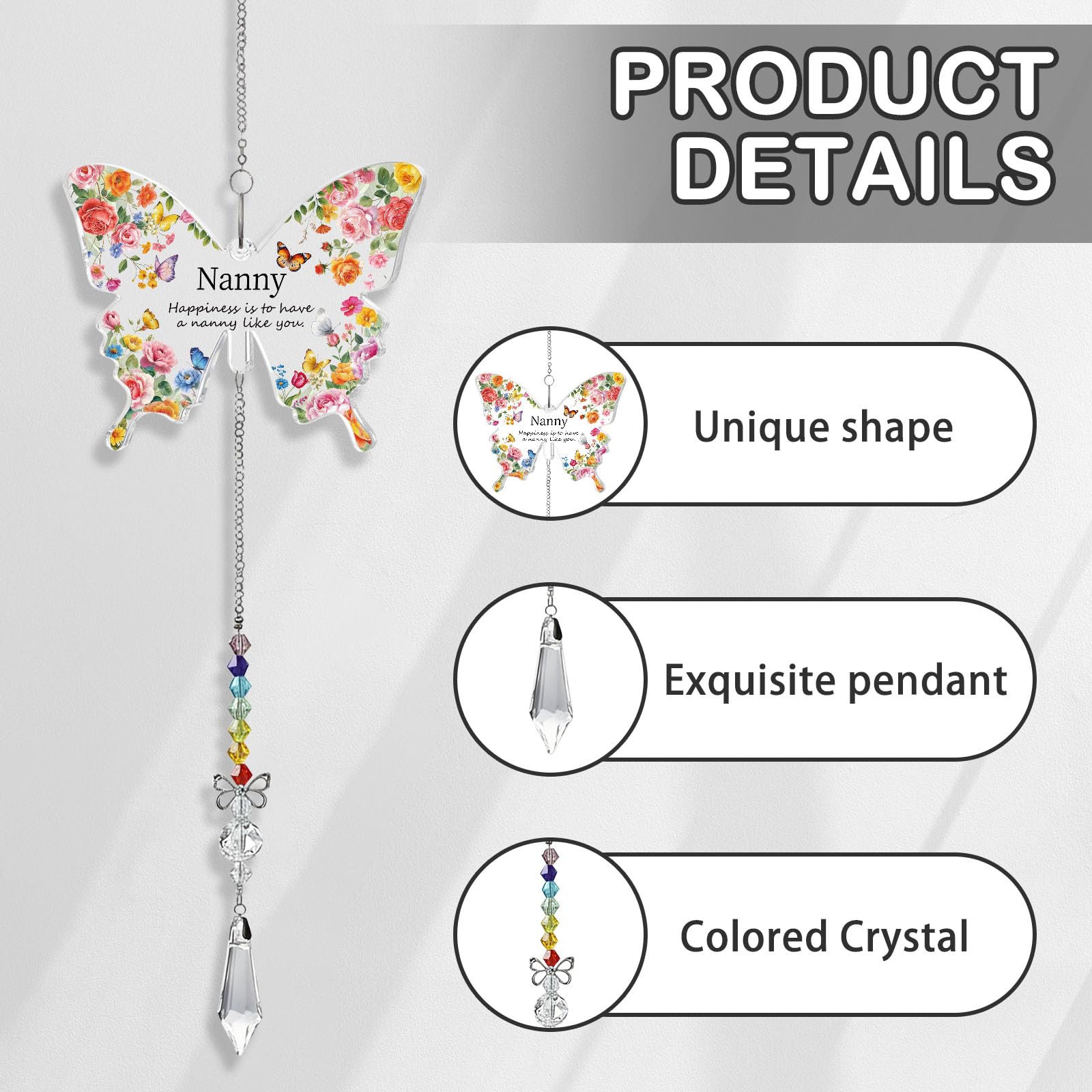 Nanny Gifts Butterfly Crystal Suncatcher for Nanny Christmas Mothers Day Birthday Gifts for Nannies