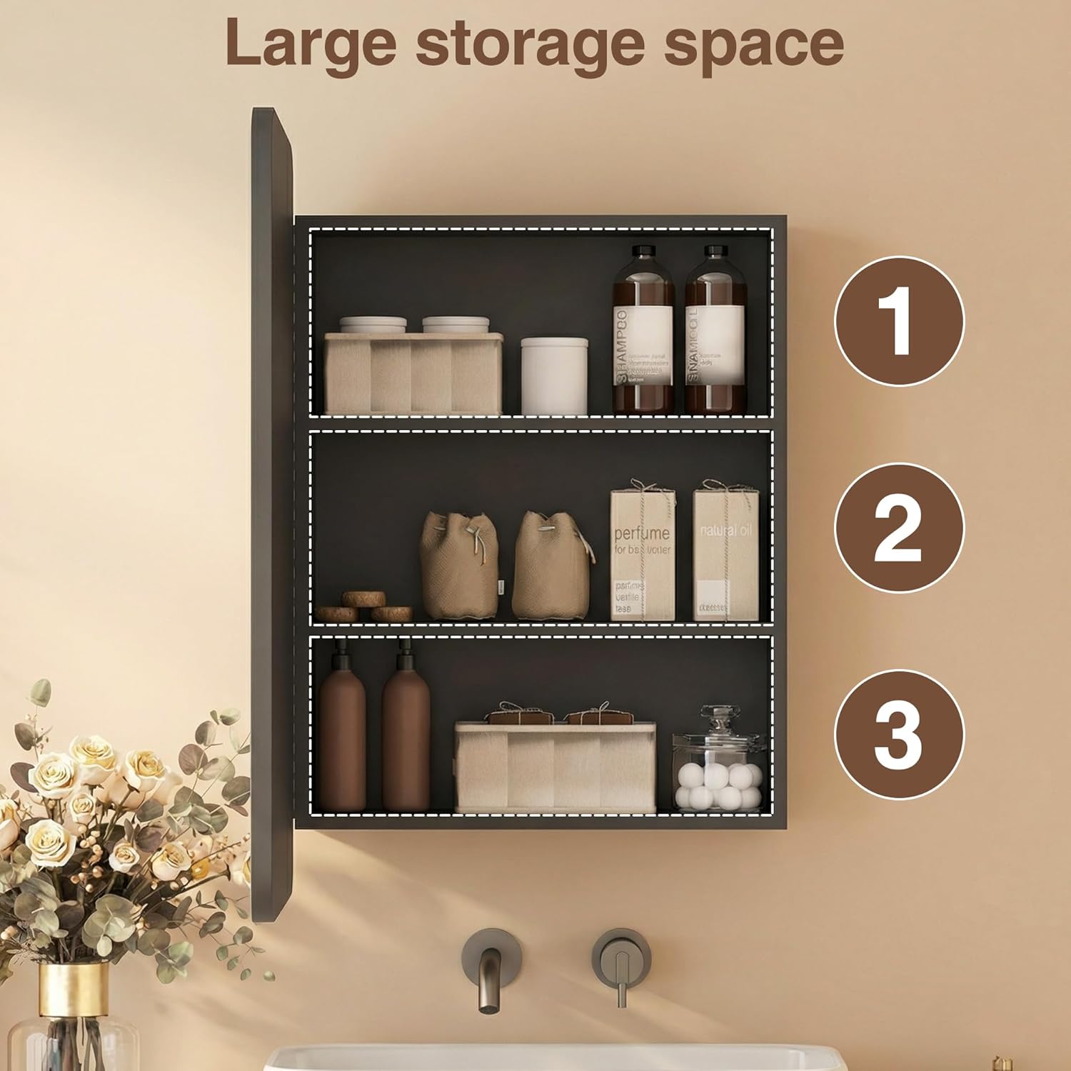 Black Medicine Cabinet with Mirror 20x30 inch Assembled Recessed or Wall-Mounted Bathroom Mirrored Cabinet with Storage, Metal, Adjustable Shelves, NO Assembly