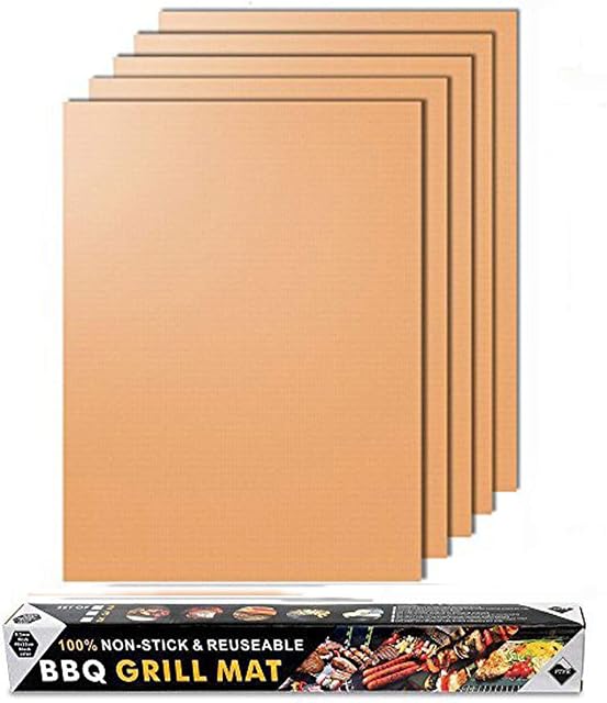 JOKBEN Copper Grill Mat, 5-Pack Heavy Duty Magic BBQ Grill Mats Non Stick, Reusable, and Easy to Clean Barbecue Grilling Accessories for Gas, Electric, and Charcoal Grilling (Grill Mats)