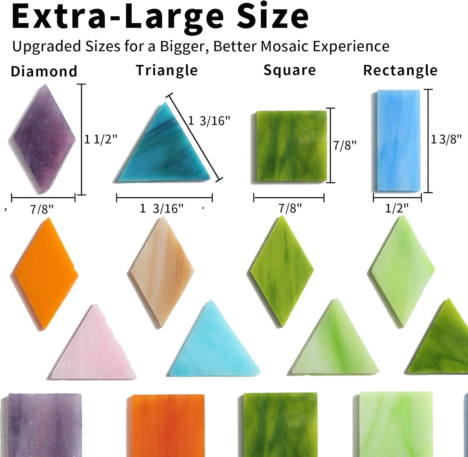 Lanyani 2.4lb Bulk Extra-Large Mosaic Glass Tiles, Opaque Stained Glass Tile Mosaic Pieces in Vibrant Mixed Colors, 4 Shapes for DIY Crafts and Hobbies