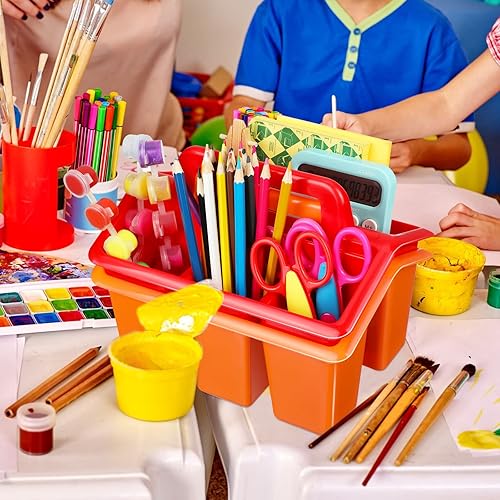 Miniatura 2 de 12 cajas de almacenamiento apilables para el aula con 4 compartimentos de plástico con asa organizadores portátiles de almacenamiento para el aula