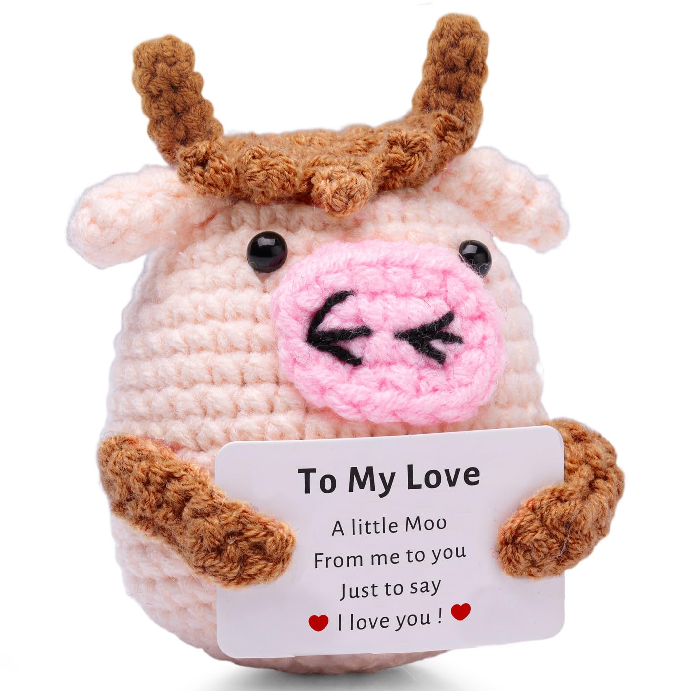 AWARDSEN Valentine Gifts for Her Him Handmade Crochet Cow Love Gift for Partner Girlfriend Boyfriend Wife Husband 'TO MY LOVE' Card for Couple