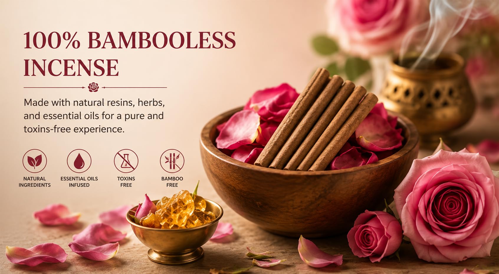 Blessora Incense Sticks - Rose Bambooless Smokeless Agarbatti for Pooja Meditation Yoga & Home Fragrance, 100% Charcoal Free (45 Sticks, 100g) 3