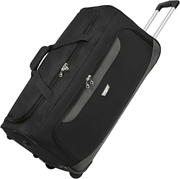Rocklands  Lightweight Wheeled Holdall Medium Duffle Trolley Suitcase Thick Heavy-Duty Cross Nylon EVA-Backed Front, Hard Base Travel Bag Medium - 28" H72xW37xD36 cm, Black