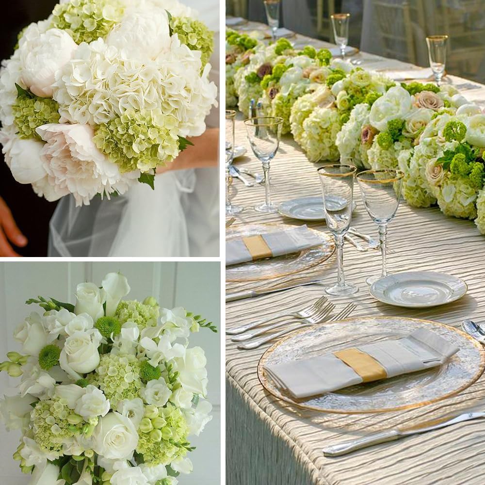 65Pcs Green Hydrangea Artificial Flowers Bulk，Realistic Silk Fake Flowers with Stems，Faux Hydrangea Flowers for Wedding Home Decor Centerpieces Living Room Garden Party Baby Shower Decoration