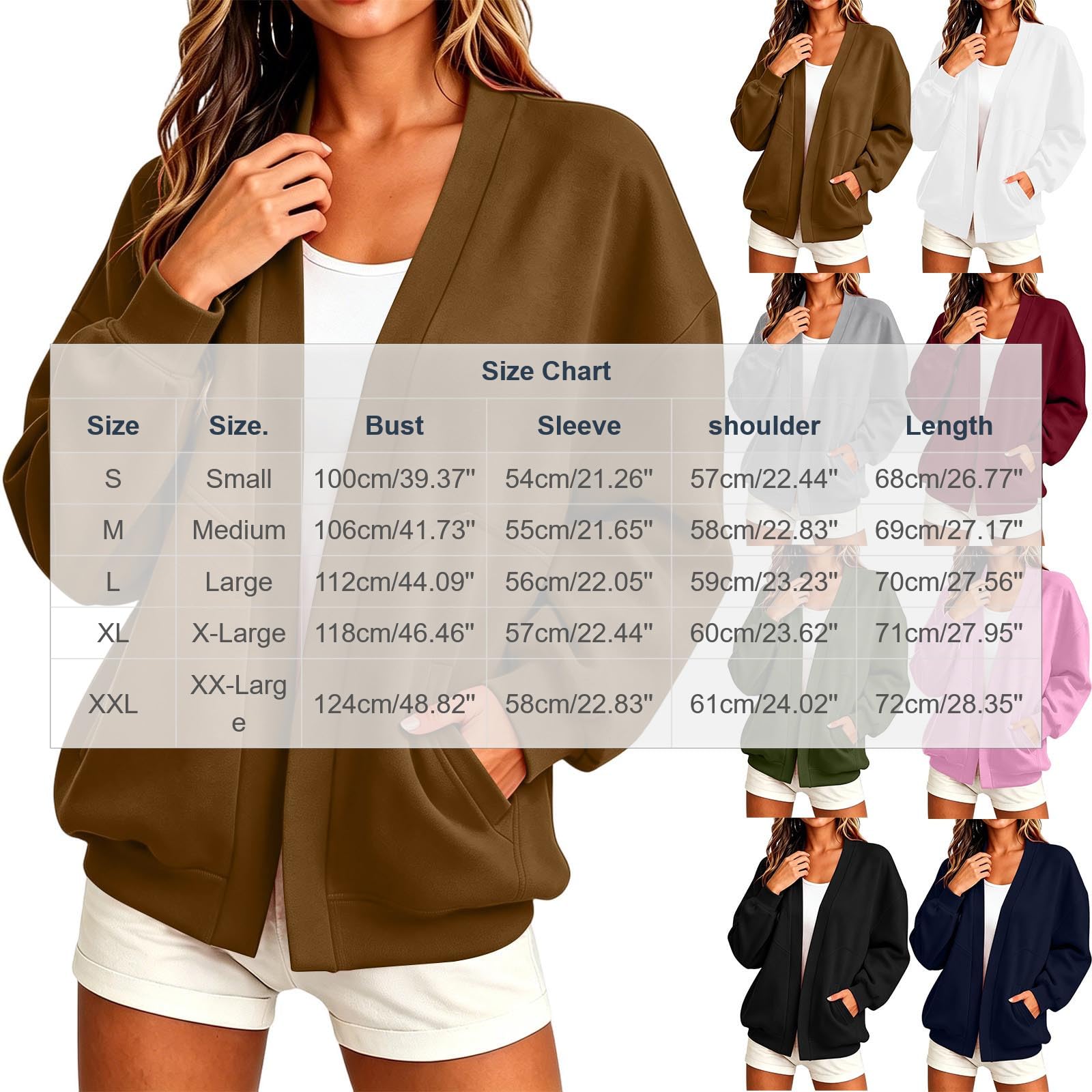 Cardigan Donna Elegante Con Tasche Maniche Lunghe Stile Casual Tinta Unita