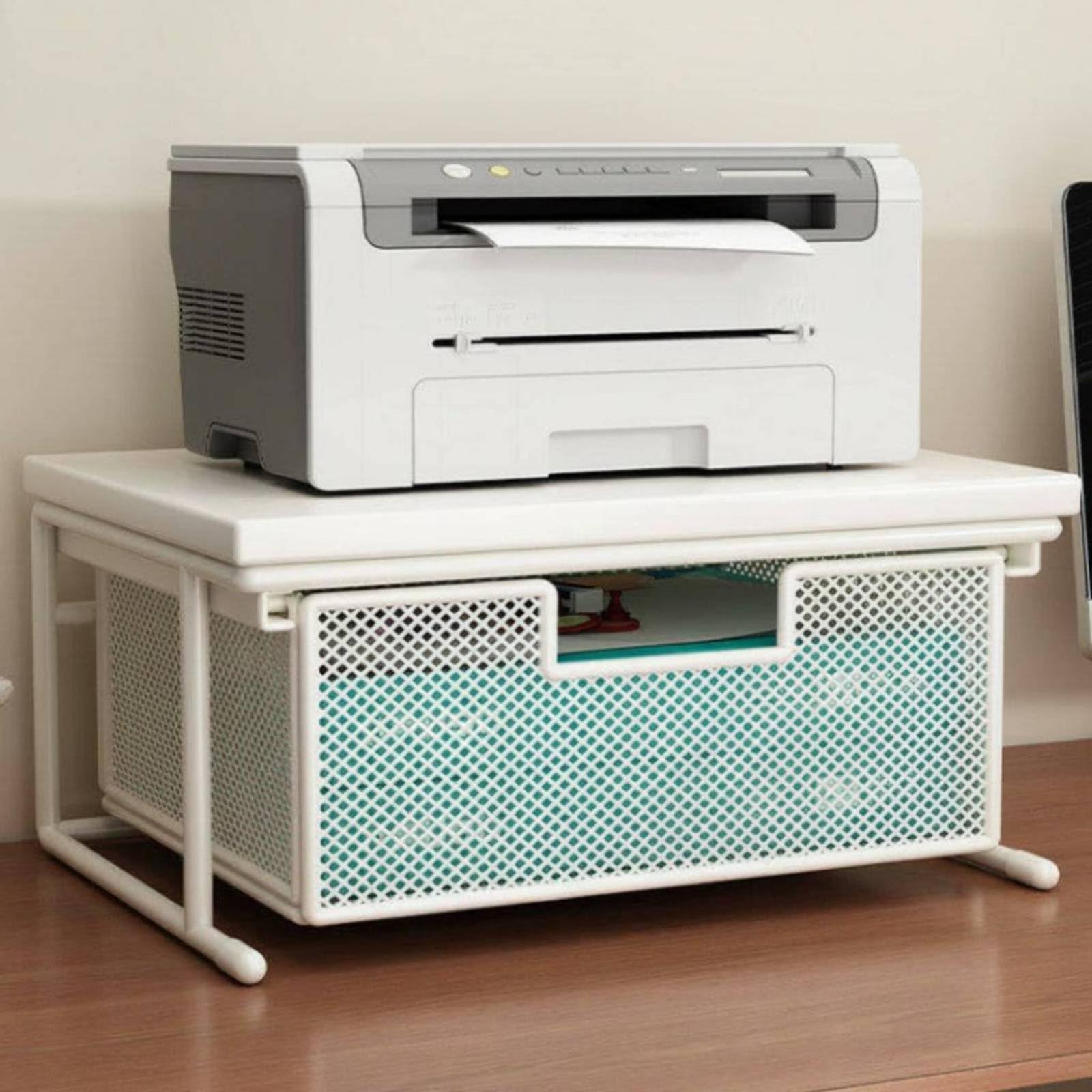 Supporto Stampante da Scrivania con Cassetto Mensola Organizzatore Ripiano Gestione Ordinata di Carta A4 E Piccoli Oggetti con Struttura Adatto per Scrivania Aula Studio , Noce