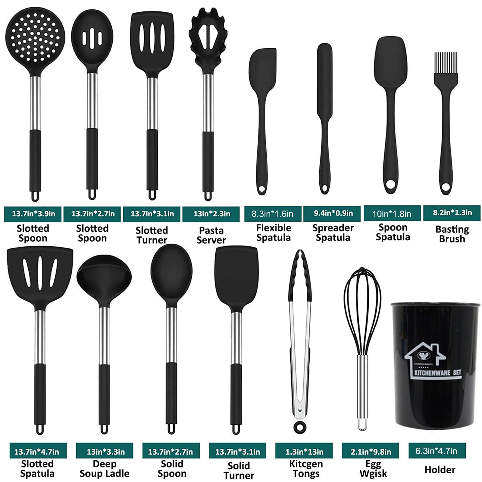 Juego de utensilios de cocina, utensilios de cocina de silicona, juego de espátula con mango de acero inoxidable, herramientas de cocina para sartén antiadherente,37PCS
