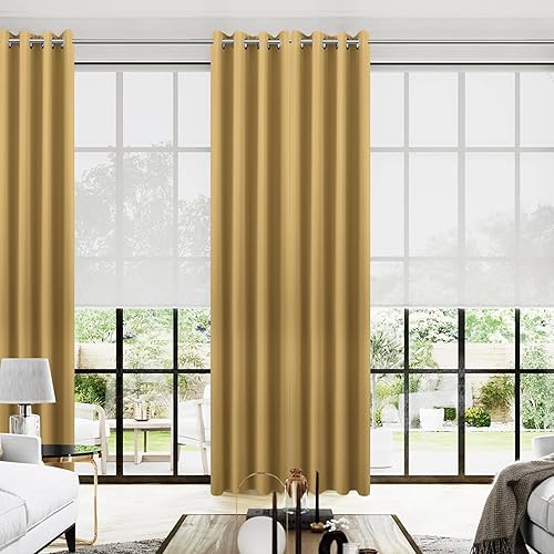 Miniatura 112 de KOUFALL Cortinas opacas doradas de lujo para sala de estar, elegantes cortinas de 84 pulgadas de largo, cortinas Doradas para Sala Elegantes Oro