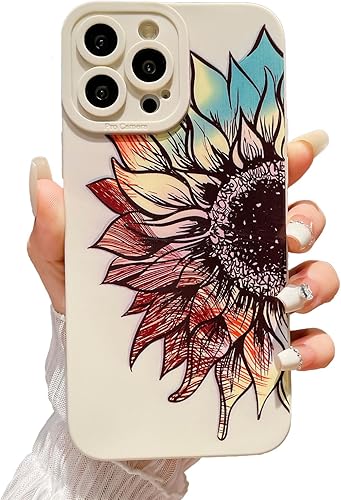 LY&SASIF Funda para iPhone 13 Pro iPhone para mujeres y niñas, lindo patrón floral estético, diseño de flores, diseño de girasol, funda de