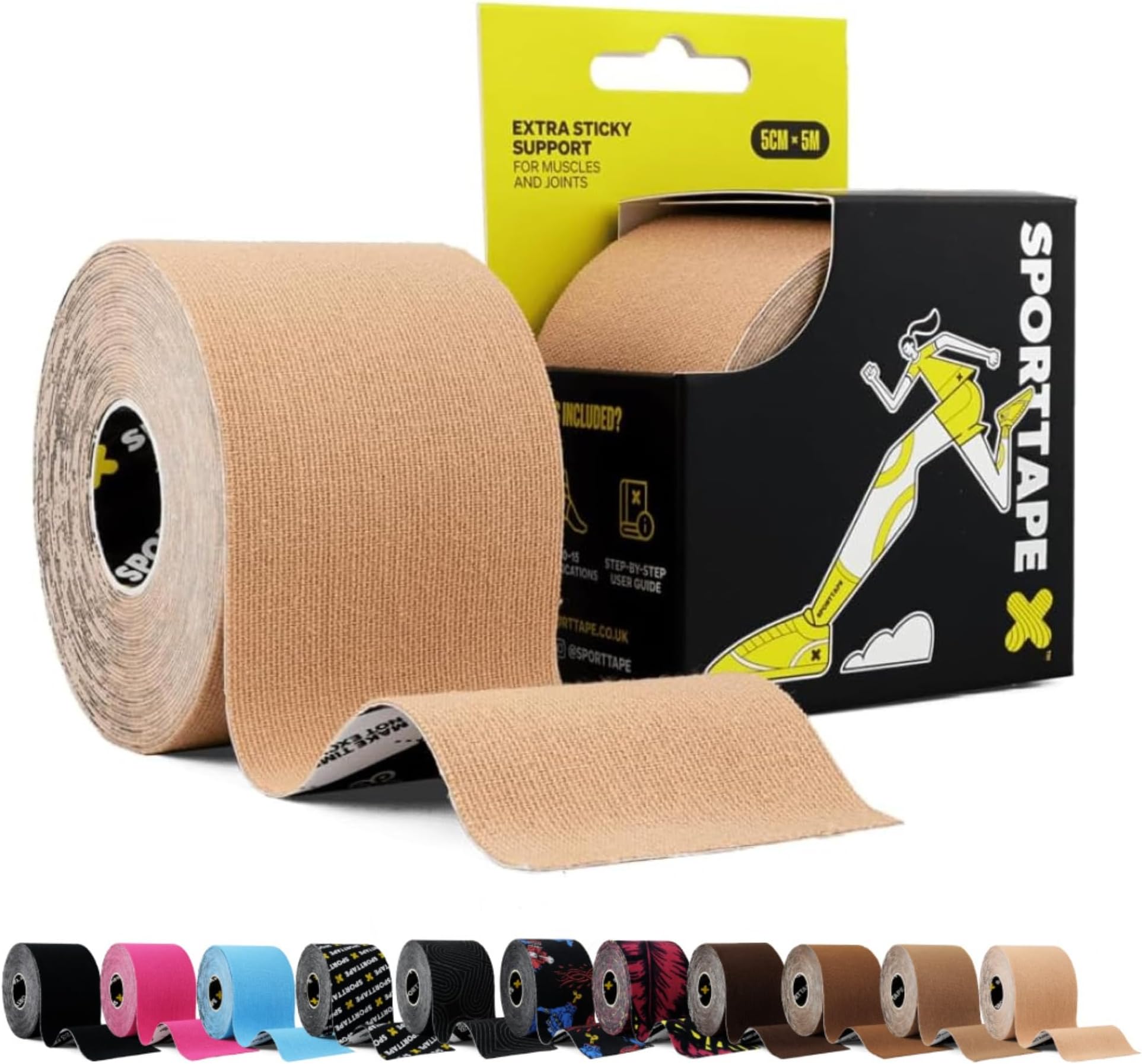 SPORTTAPE Kinesiology Tape, 5cm x 5m, Beige - Waterproof, Hypoallergenic
