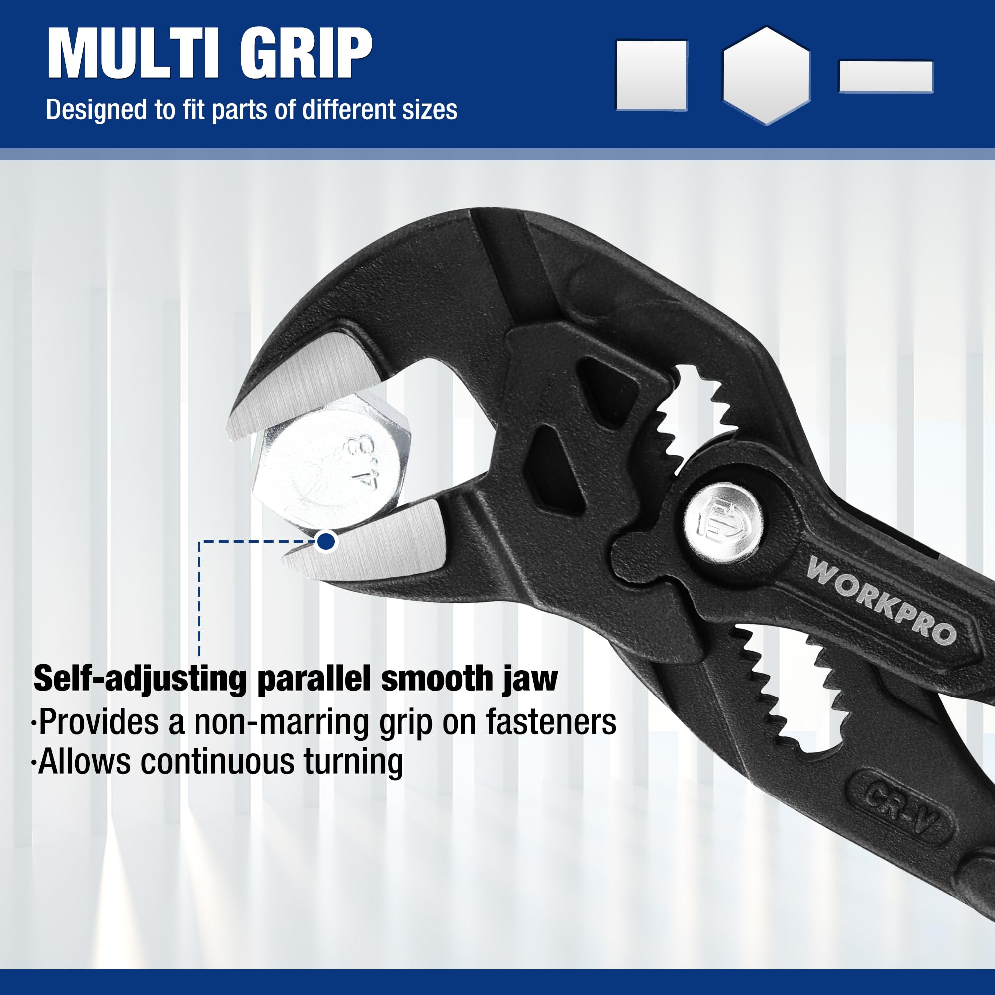 WORKPRO 180 mm Adjustable Pliers Wrench, Adjustable Spanner, Water Pump Pliers - Image 4