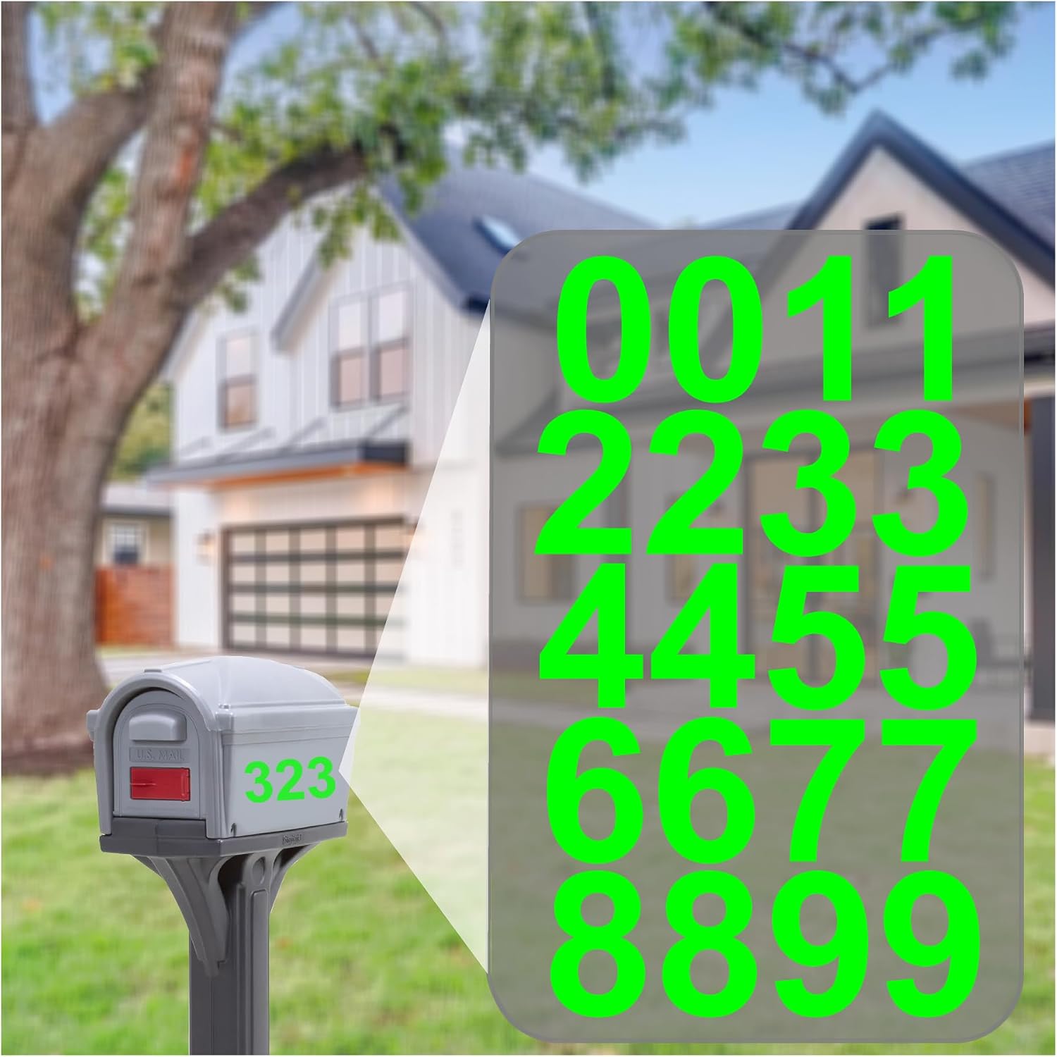 4" Inch Premium Mailbox Numbers (Lime Green) - Waterproof Stickers for Outside Mailboxes, Personalized Numbers for Mailbox, Multi Purpose Fade Resistant Mailbox Numbers - By Custom Decal US
