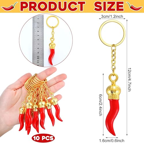 Vista 2 de Remuuly 10 llaveros italianos de cuerno rojo italiano con dije de chile y pimienta, recuerdo para accesorios de espejo de coche