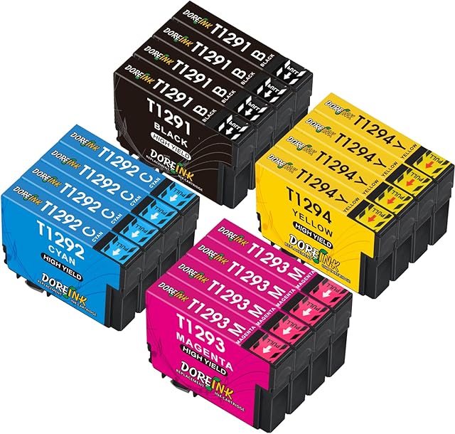 DOREINK T1295 Replacement for Epson T1291 T1292 T1293 T1294 T1295 Multipack Ink Cartridges for Epson Stylus SX435W SX235W WF-3520 WF-3540 WF-7515 WF-7525 SX425W SX445W SX525WD SX535WD BX305FW, 16-Pack