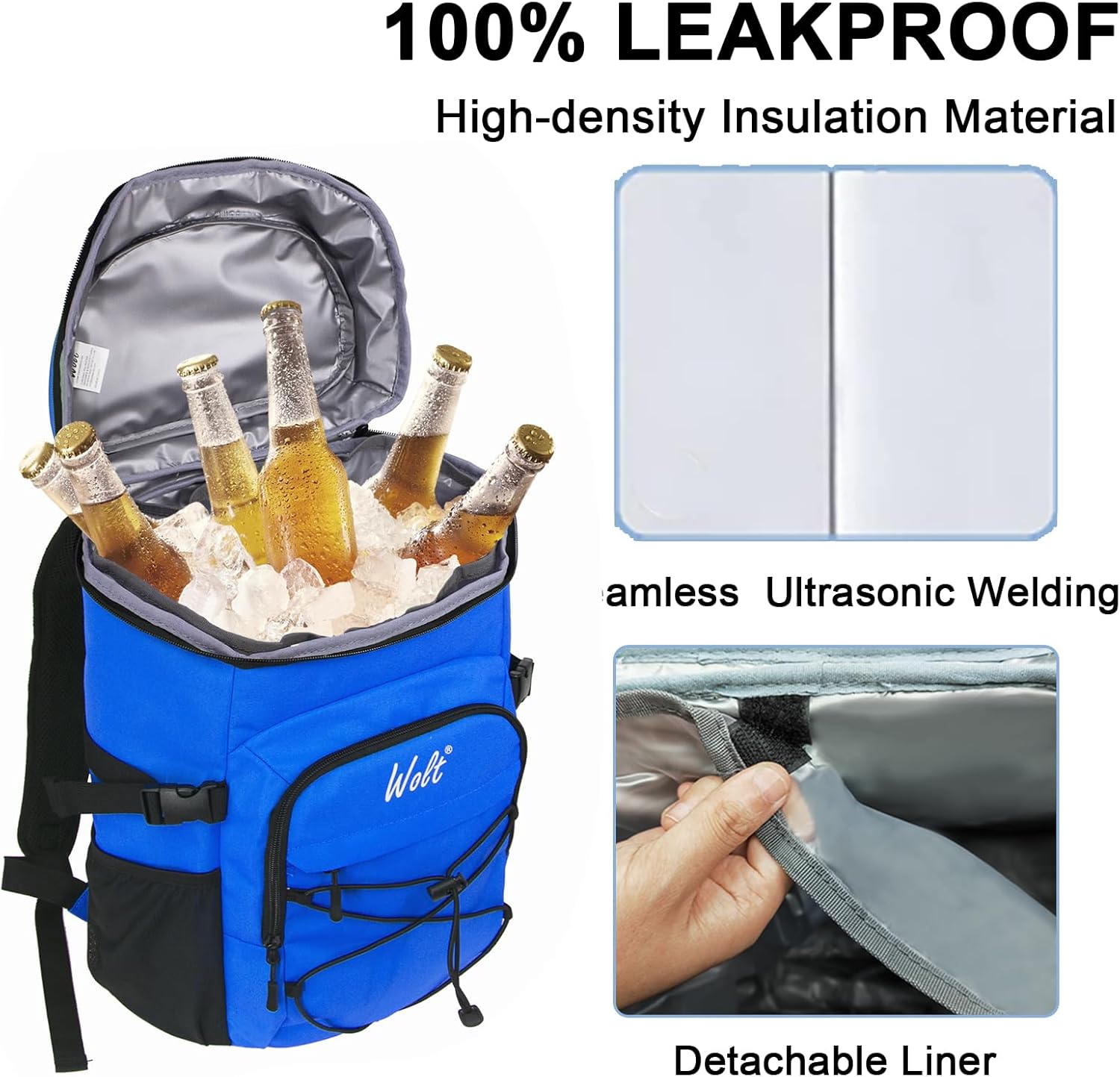 WOLT Cooler Backpack,24 Cans Insulated Backpack Cooler Leakproof,Lightweight Soft Cooler Bag,Camping Cooler,Large Capacity Beach Cooler,Waterproof Travel Cooler Lunch Backpack for Hiking - Image 3
