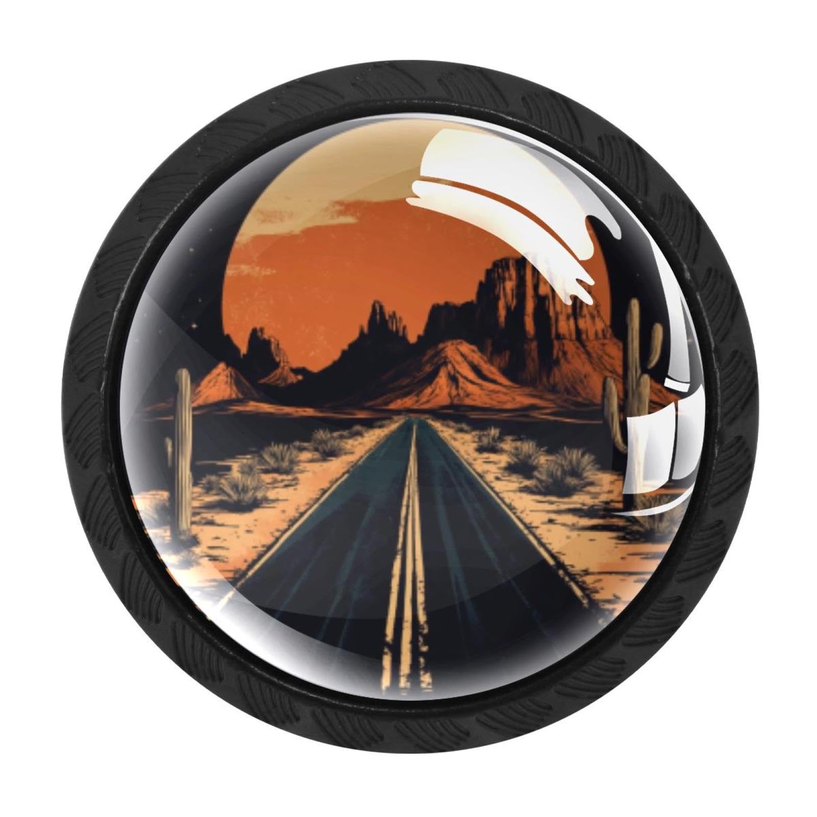 CHENZZZZ 4PCS Desert Road Trip (5) Drawer Knobs Round Glass Pulls Cabinet Handles Furniture Decorative for Home Office as Gifts for Valentines/Birthday/Anniversary