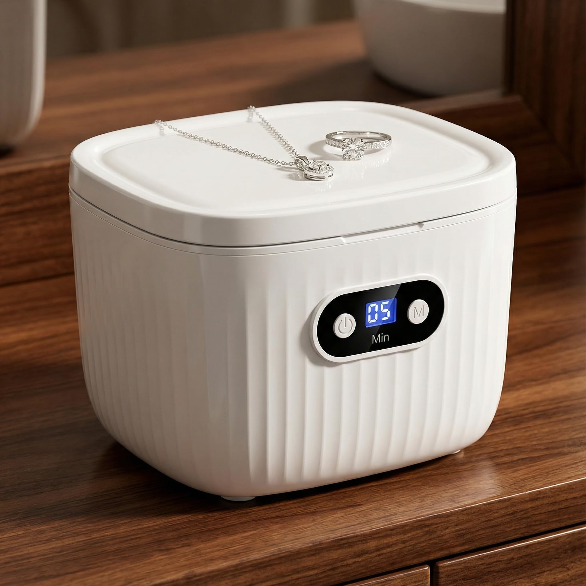 Pulitore a ultrasuoni per protesi da 45 kHz, 250 ml, per allineatore, guardia notturna, bretelle, spazzolino da denti, gioielli, anelli, collane (bianco)