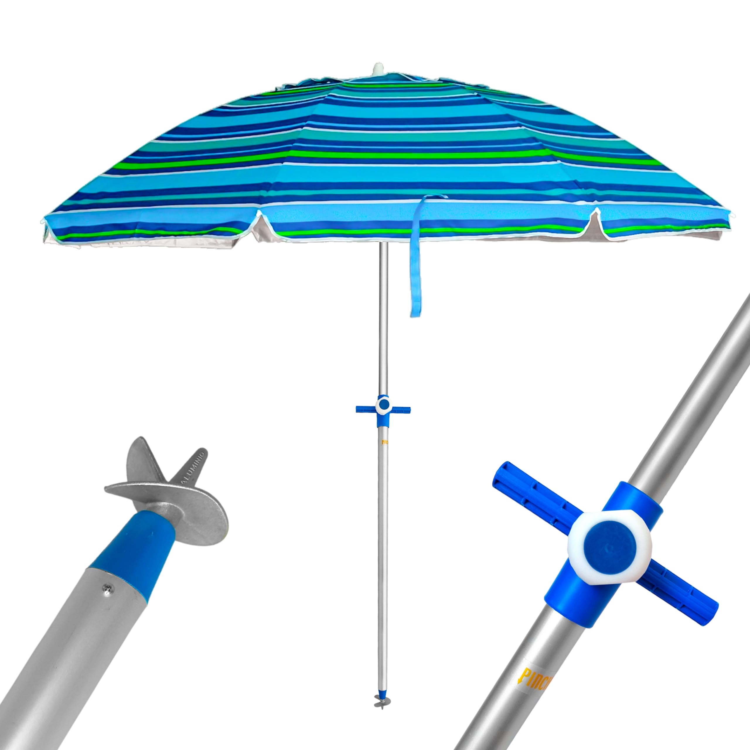 Pincho Duży parasol plażowy Ø200 cm, ochrona przed wiatrem, ochrona UV 50, wysokiej jakości materiały, rura aluminiowa, pręty z włókna szklanego, drążek rozkładany