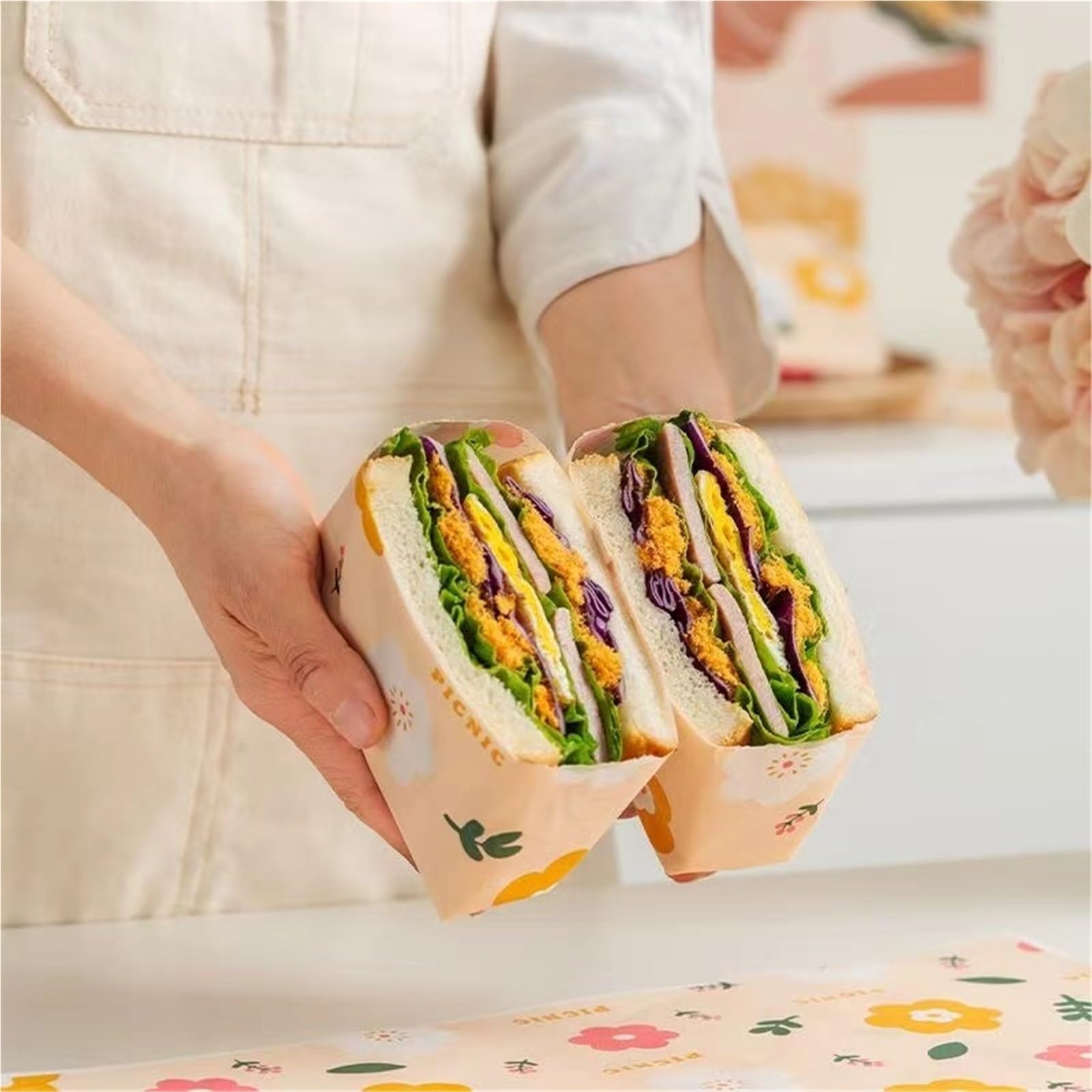 Papel de horno Forros de papel pergamino resistentes a la grasa for cestas, envoltorios alimentos for sándwiches, papas fritas, hamburguesas y(100Pcs)