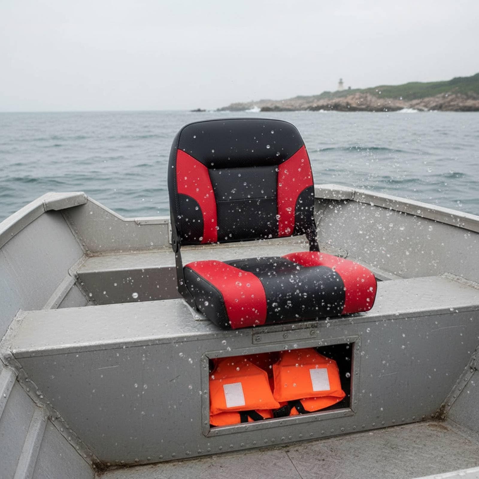 Sedile Barca Pieghevole Sedia Timoniere Nautica Schienale Alto Imbottito Rivestimento in PVC Facile da Pulire per, Grigio, Bianco, Pieghevole, Grigio E Bianco