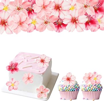 ENLACE Pack of 50 Edible Cherry Blossom Cake Decorations Pink Edible Flowers for Cake Edible Paper Flowers Cupcake Decoration Cherry Blossom Cake Decoration Edible Blossom Cake Decoration for