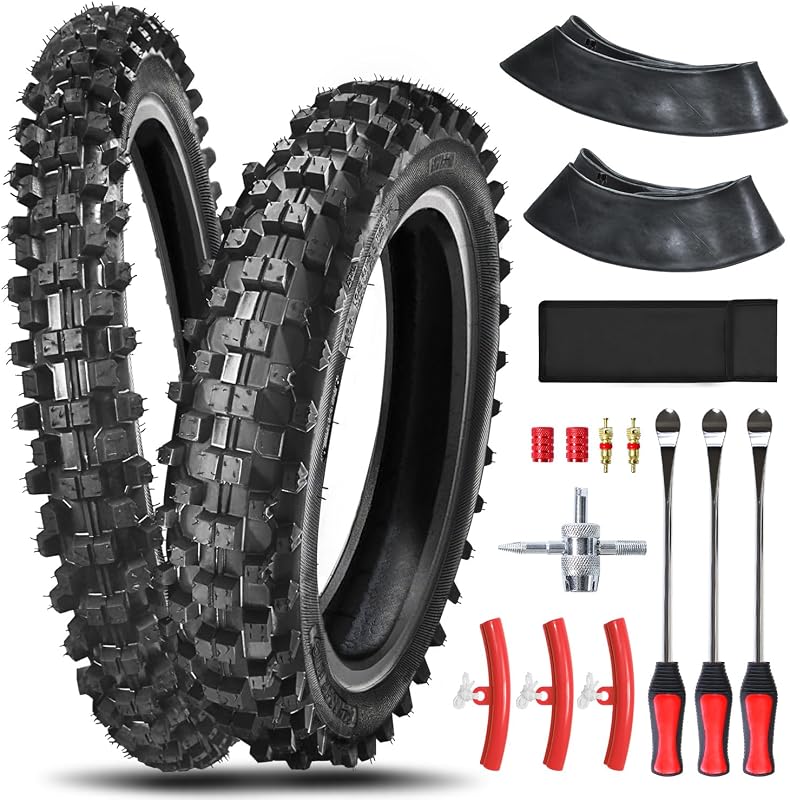 Dirt Bike Rear 80/100-12 3.00-12 Front 60/100-14 2.50-14 Tire and Inner Tube for PW80 CRF70 CRF110 XR70 KLX110 TTR90 TTR110 RM60 RM65 DRZ110 TaoTao DB14 SSR Apollo Coolster Pit Bike Motorcycle