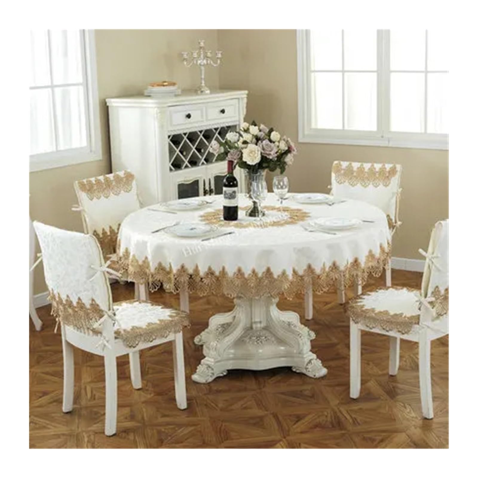 L6NqIAG Vintage Lace Tablecloth Table Cloth Round Pastoral Cover Dining Cloths Turntable Folding Home Embroidery Lace Flower House Towel Chair(Color1,Diameter 180cm Round)
