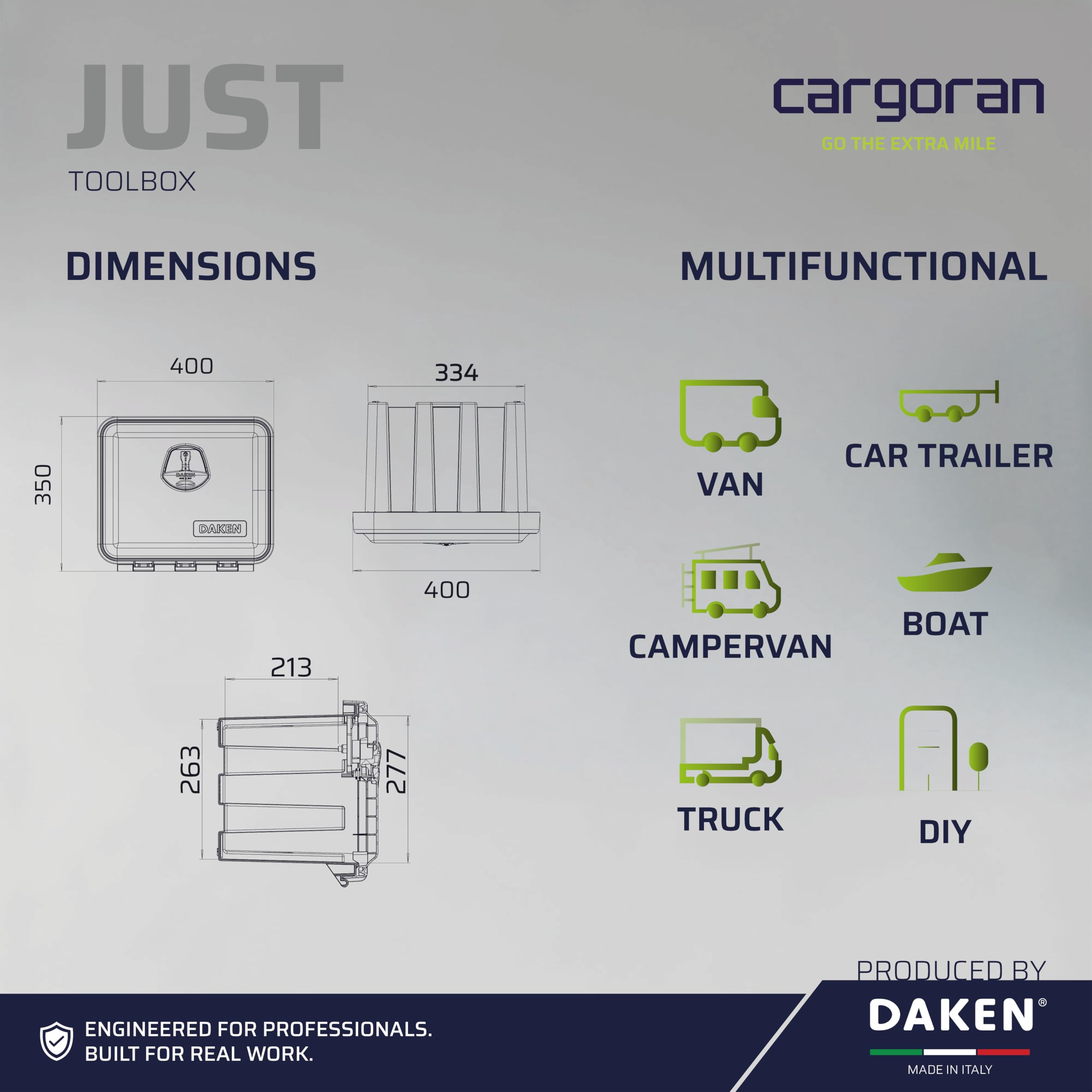 DAKEN Just - Caja de herramientas multiusos de plástico con cerradura, para furgoneta, camión, caravana, carro y remolque, varios tamaños