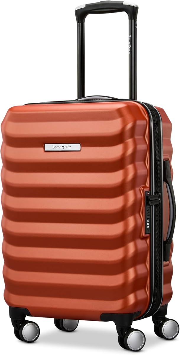 Maleta de mano rígida, liviana, de 20 pulgadas, con elemento expandible: duradera, ruedas giratorias de 360°, manija telescópica ajustable, cerradura aprobada por la TSA - Naranja cobre