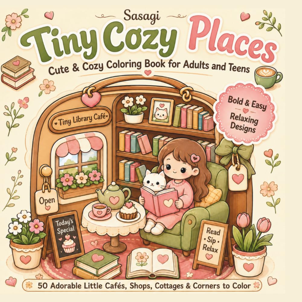 Tiny Cozy Places: Cute & Cozy Coloring Book for Adults and Teens