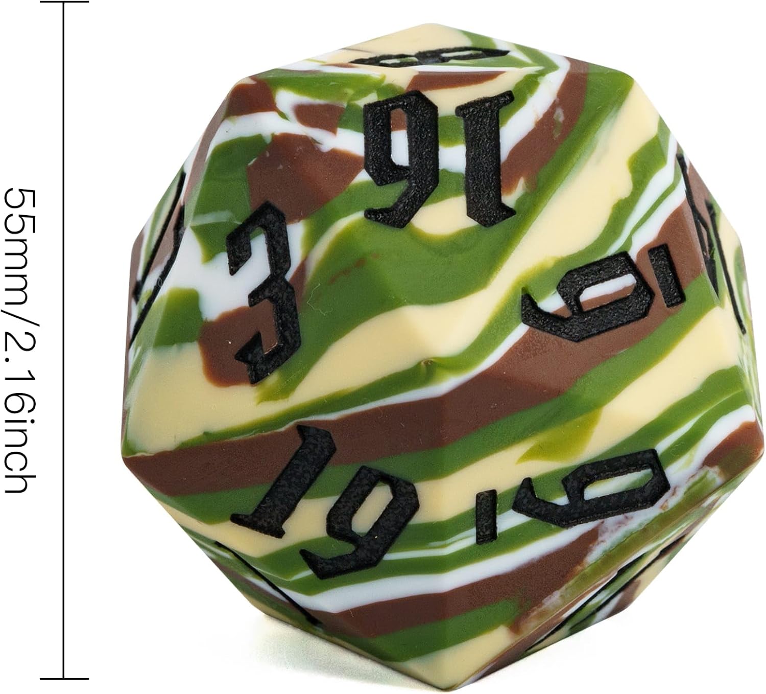 55mm Silicone D20, Single 20 Sided Dice Giant D20 Large D20, Camo Colors, Soft & Comfortable Touch, Perfect Bouncer, for D&D RPG Bar Pub Club Party Games(Forest Camo)
