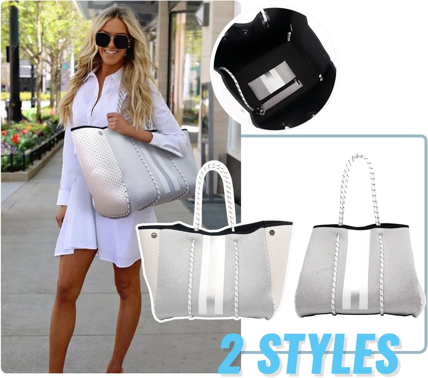 IBEE Neoprene Tote Bag for Women - Large Handbag, Beach and Pool Tote, Foldable - Image 2