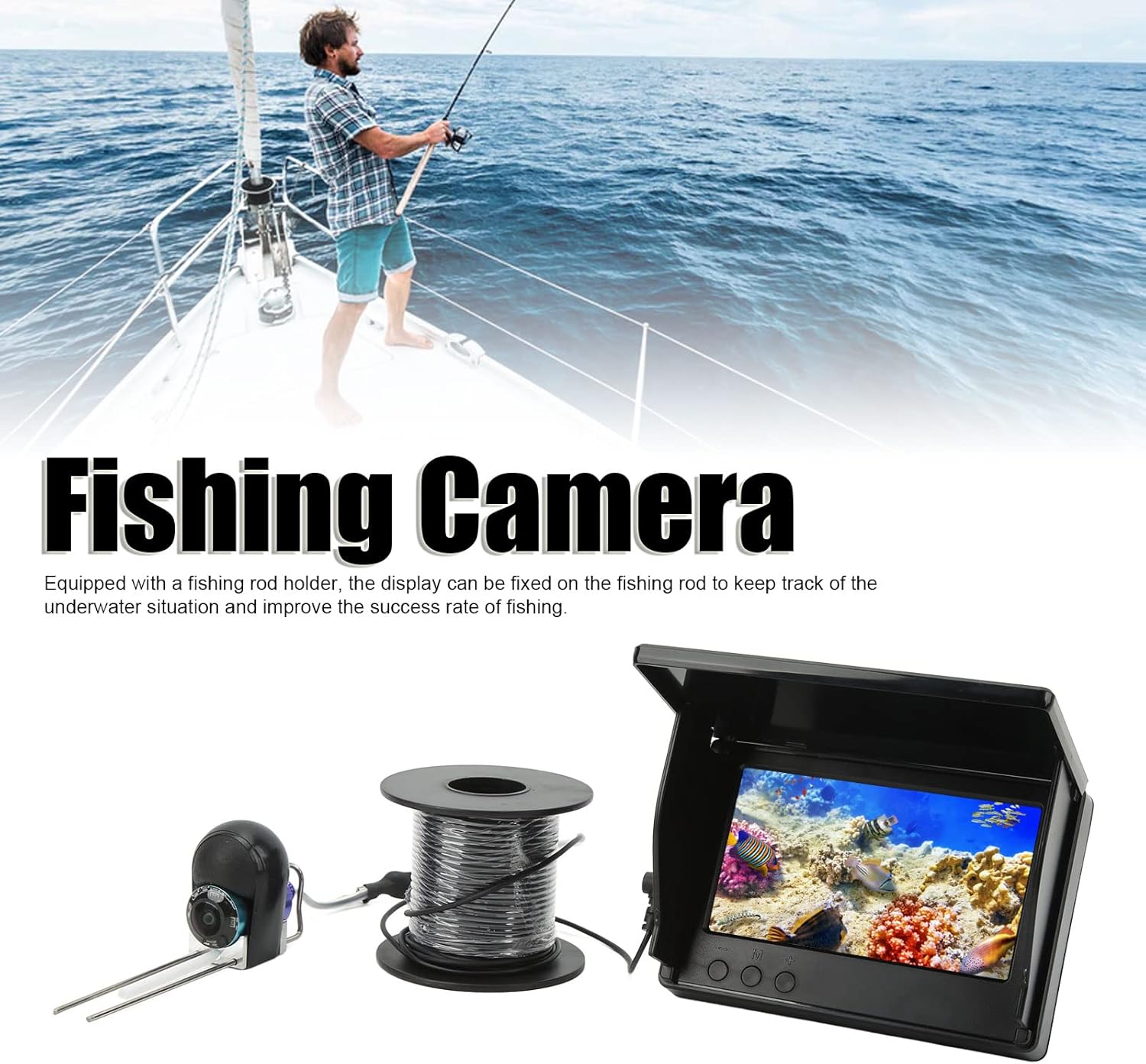 Headerbs 5 Inch Fishing Camera 8000mAh Underwater Fish Finder HD Display 12V 0.34MP Clear Bright Underwater Fish Finder for Fishing (30m/98.4ft)