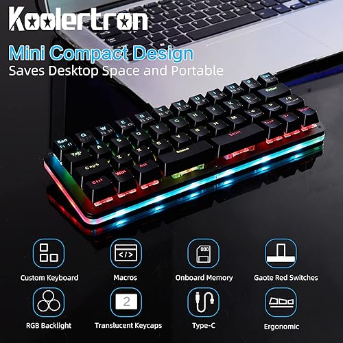 Miniatura 2 de Koolertron Teclado de juegos Macaro de 42 teclas 40% - Teclado mecánico compacto retroiluminado RGB, teclado mini programable USB-C intercambiable