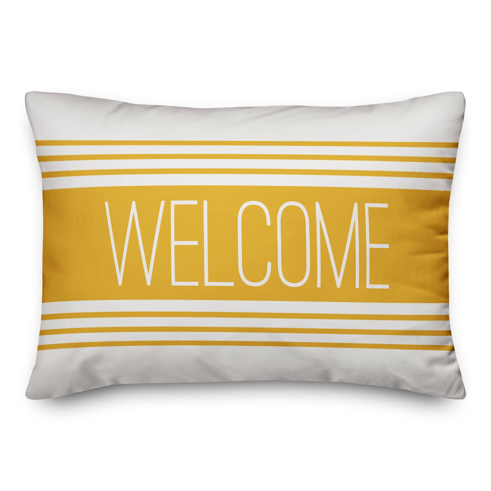 Creative Products Welcome Farmhouse Stripes Yellow Indoor/Outdoor Pillow | Decorative Pillows for Living Room Couch Bed Sofa Patio, Fluffy Soft