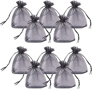 PandaHall 100PCS Sacchetti Regalo Organza Saccgetti Portaconfetti Sacchetti Gioielli, Rettangolo, Nero, 9x7cm