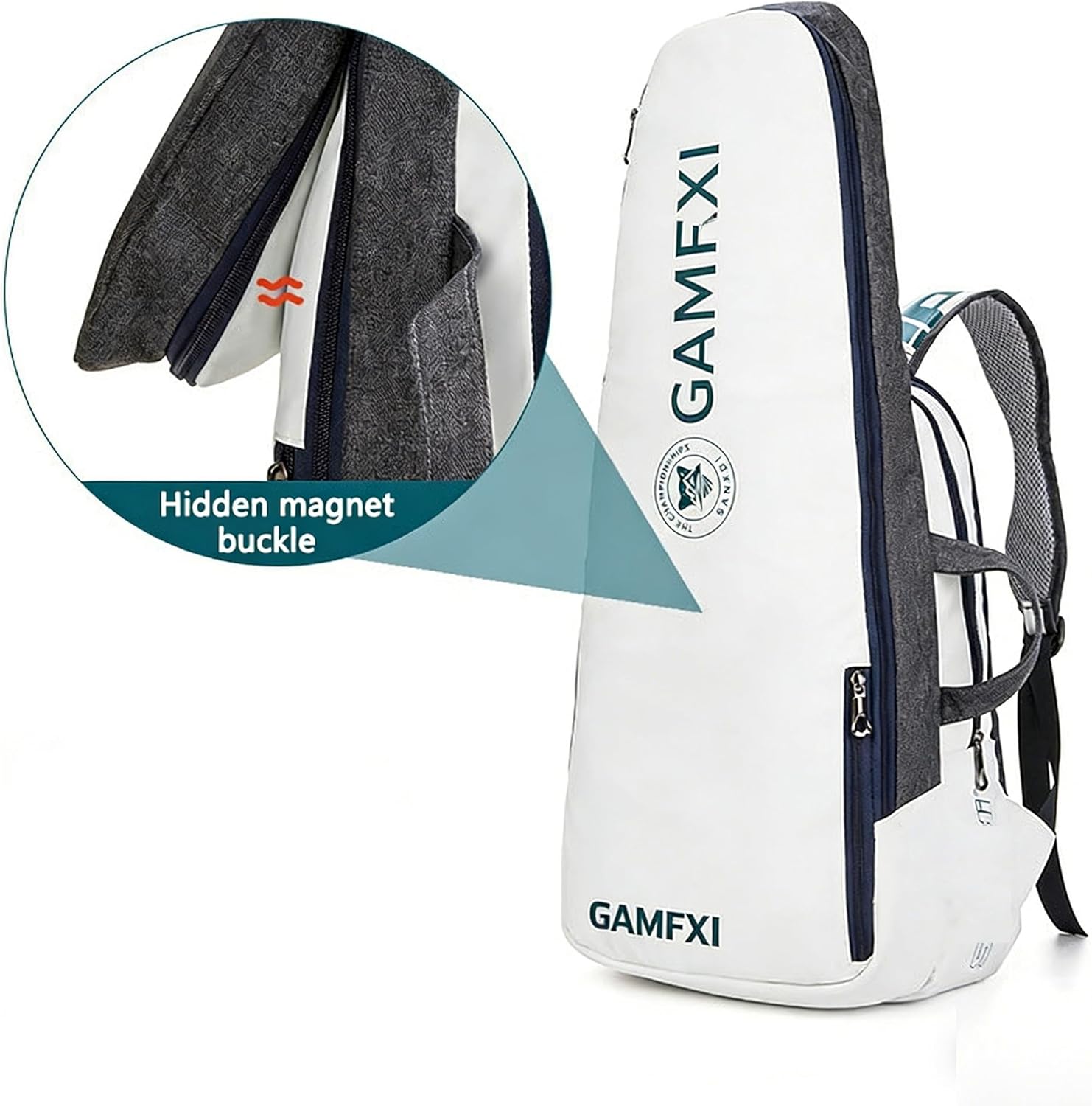 Tennis Racket Bag, White and Gray Backpack with Padded Straps, Professional Sports Equipment Storage Case