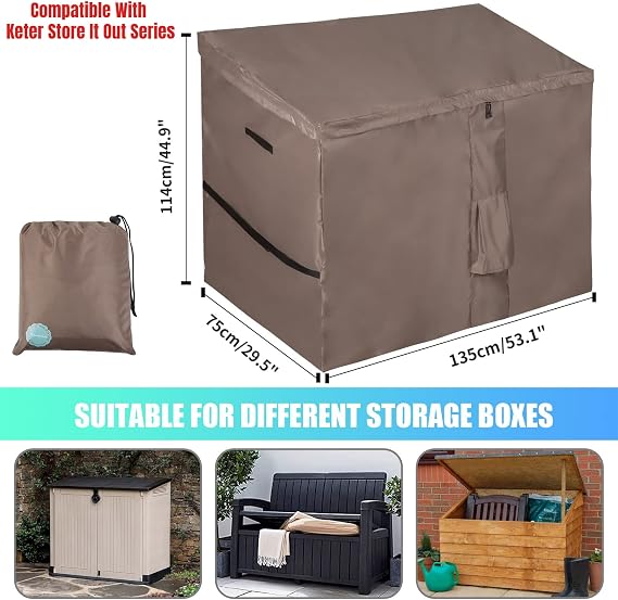 Waterproof Garden Shed Cover, Outdoor Storage Box Covers with Quick-Opening Slope Top Compatible with Store It Out Series, 420D Oxford Brown (135*75*114cm)