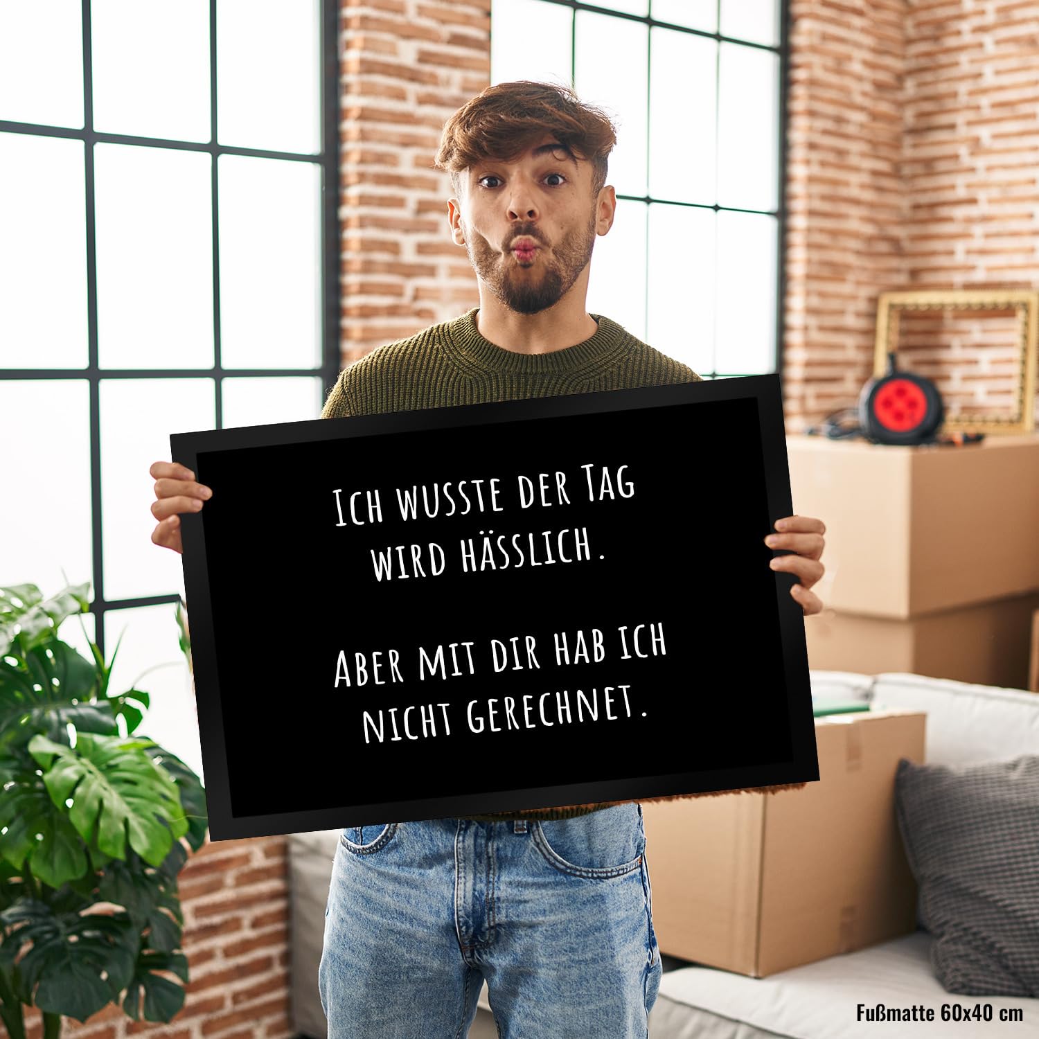 speecheese Ich wusste der Tag Wird hässlich Fußmatte XXL in 50x75 cm mit Spruch Aber mit dir hab ich Nicht gerechnet Sarkastisch Witzig Humorvolle freche Türmatte für Spaß