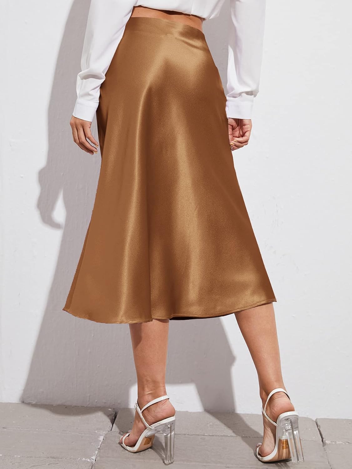 Verdusa Women's Elegant High Waist Satin A Line Flared Midi Skirt : Clothing, Shoes & Jewelry