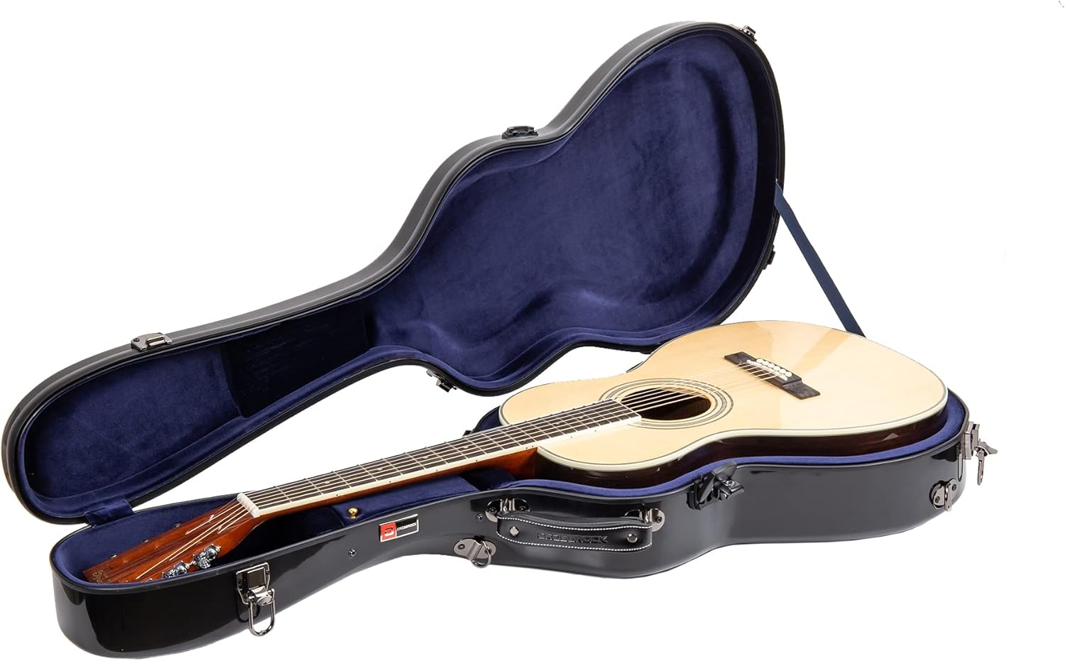 Crossrock Fiberglass Case fits for 12 Frets 00 Style Acoustic Guitar with Removable Shoulder Straps-Black(CRF2020-0012BK)