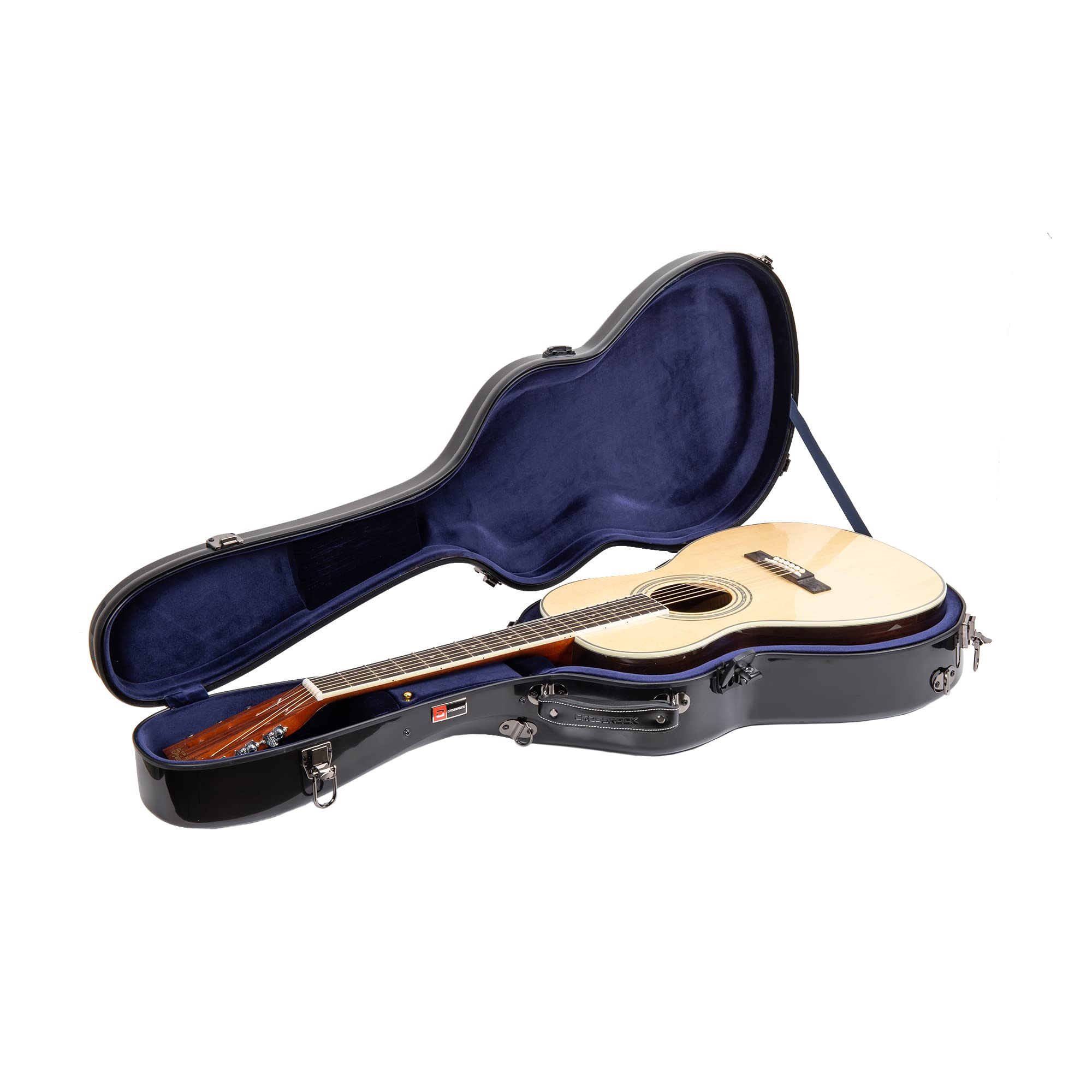 Crossrock Fiberglass Guitar Case fits 12-Fret 000/OM Acoustic Guitars, with Accessory Compartment, Backpack Straps, TSA Lock-Black (CRF2020-00012BK)