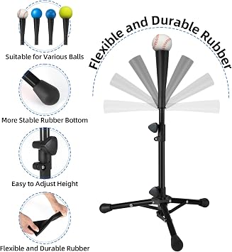 Baseball Tee For Kids, Easy Adjustable Batting Tee From 20.85 to 31.30 Inches. 1 Pack Black Foldable Baseball Tees for Hitting with Portable Bag. Tanner Tee for Children Aged 3-10 Baseball Training.