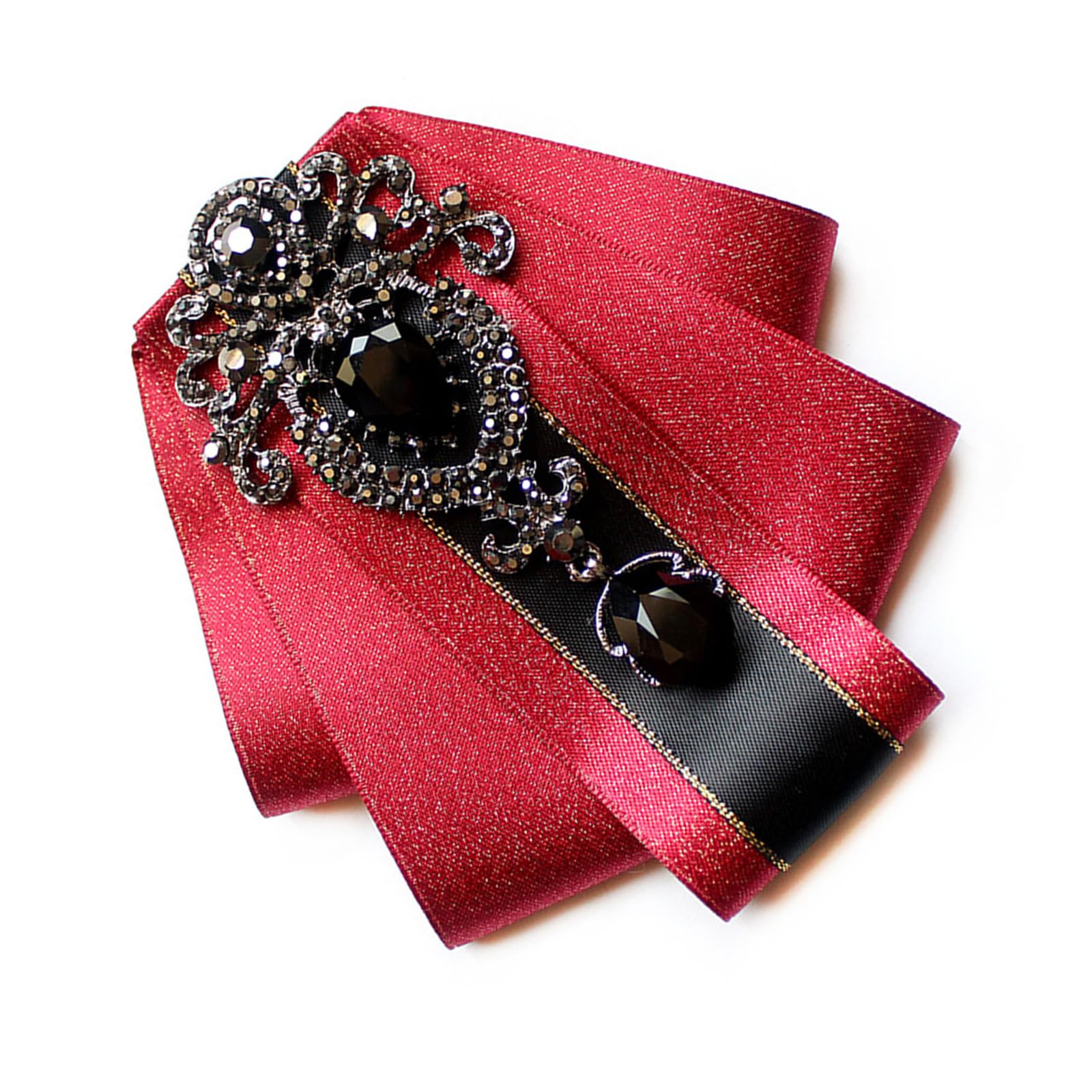 Montesy Men's A Wo Silk Ribbon Bowtie Brooch Pin Wedding Crystal Rhinestones Vintage Bowknot Clip Shirt Collar Pretied Necktie Polyester Silk Ribbon Cravat