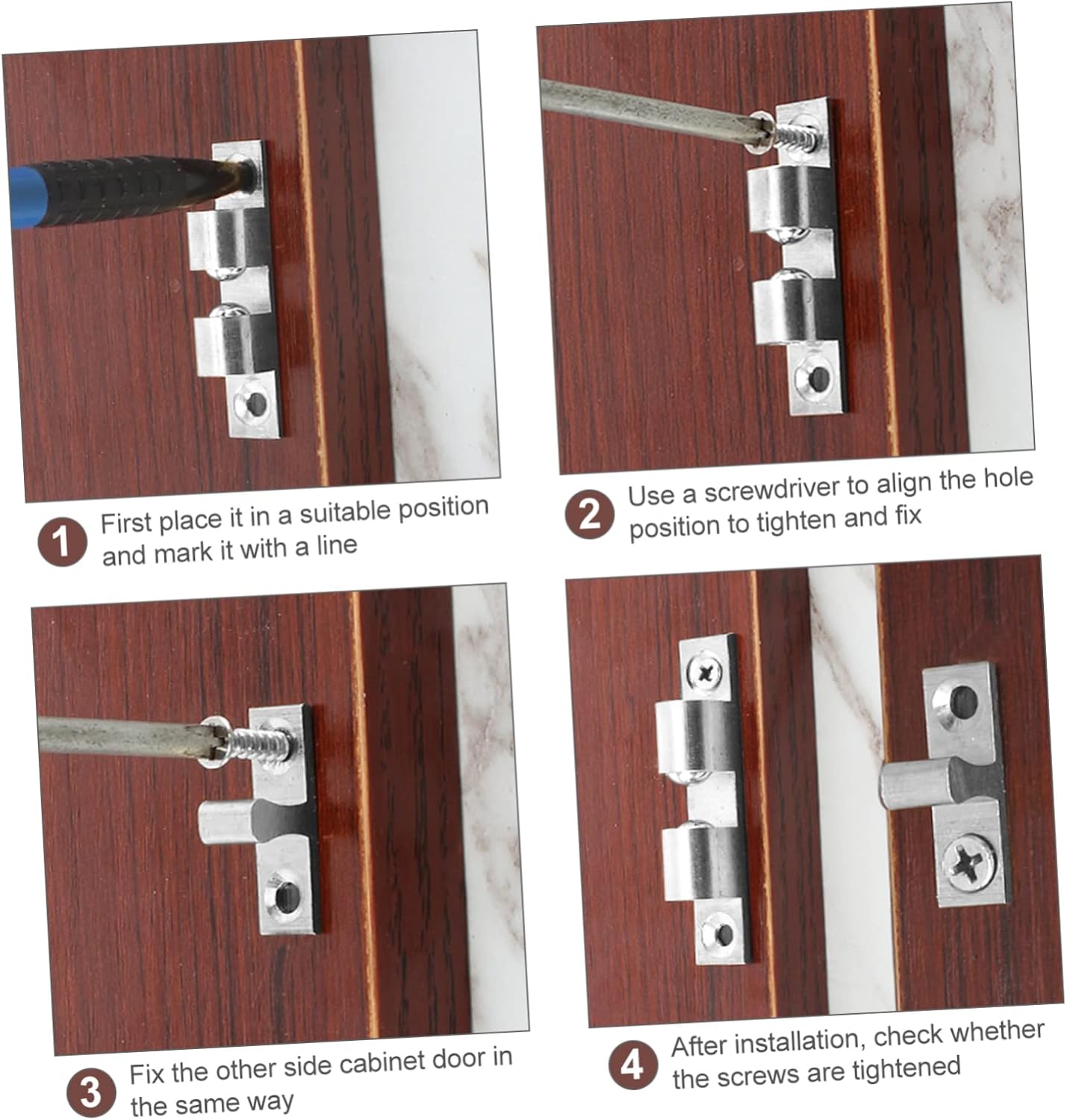 Silver Brass Ball Catch for Cabinet Doors, 6pcs Dual Roller Latch