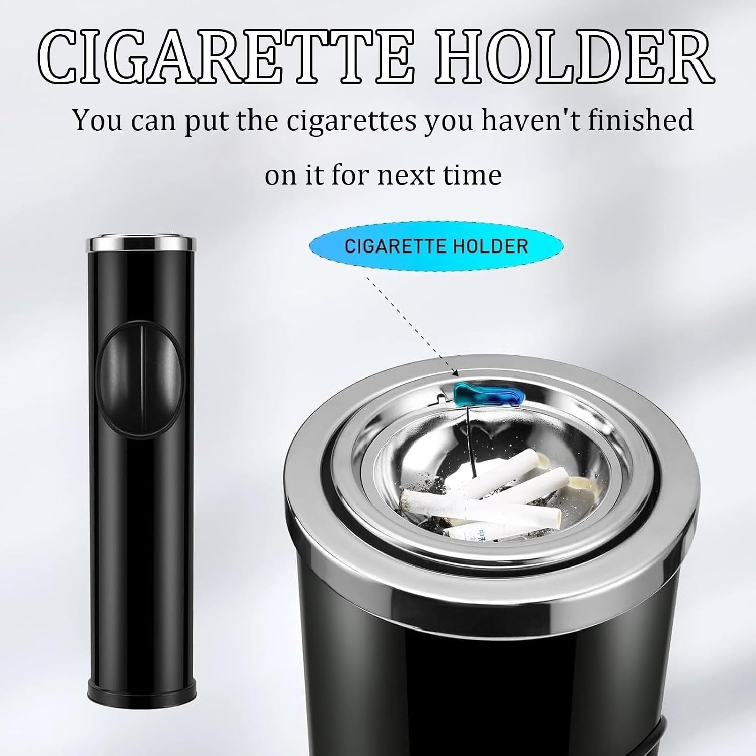 Standing Ashtray, Cigarette Disposal Outdoor, Large & Tall Outside Ash Tray For Cigarette Butt Receptacle Disposal, Commercial Metal Smokers Cigar Ash Tray Container With Lid And Trash(Silver)