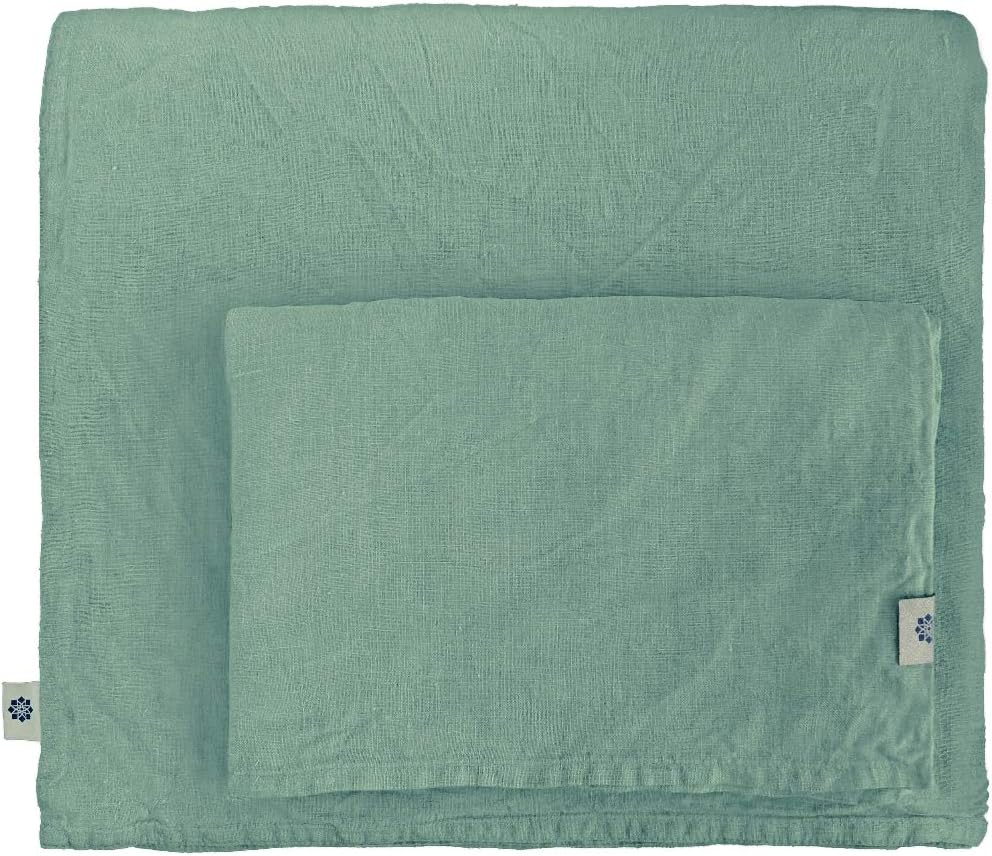 Linen & Cotton Duvet Cover Set ALICIA, 100% Stonewashed Linen - SINGLE (140 x 200cm), Mint Green